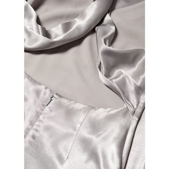 Mango MNG Women's Asymmetrical Satin-finish Dress w/ Asymmetrical Hem Silver Siz - Picture 8 of 16